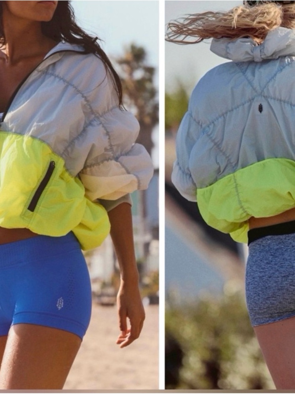FP Movement by Free People Pale Gray and Neon Yellow Happy Camper pullover jacke